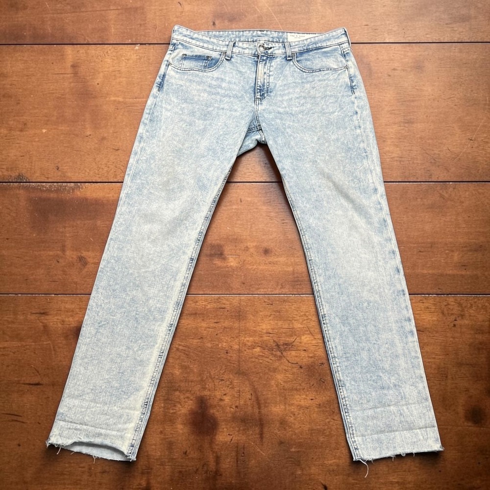 Rag & Bone Dre Slim Boyfriend Jeans Light Acid Wash Raw Hem Womens 30 - W35xL30